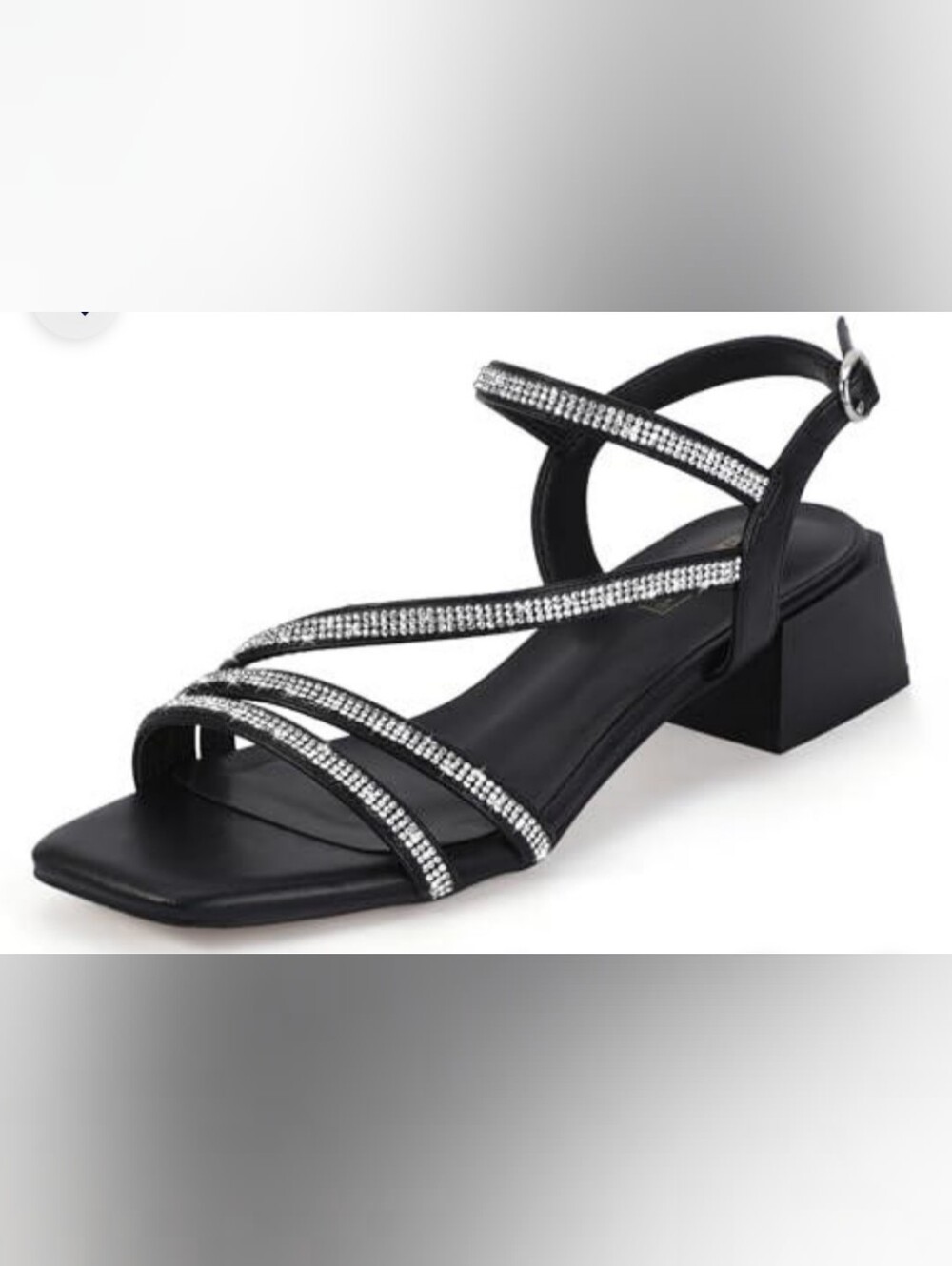 Idifu Black Strappy Low Block Heel Sandals with Rhinestone Detail 8